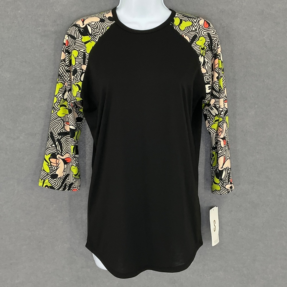 LuLaRoe Disney T-Shirt Womens Sz S Goofy Black Graphic Raglan Sleeve Whimsical